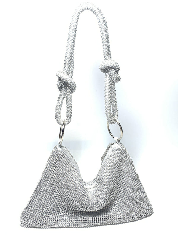 Glitzernde Diamant-Hobo-Schultertasche mit Perlen