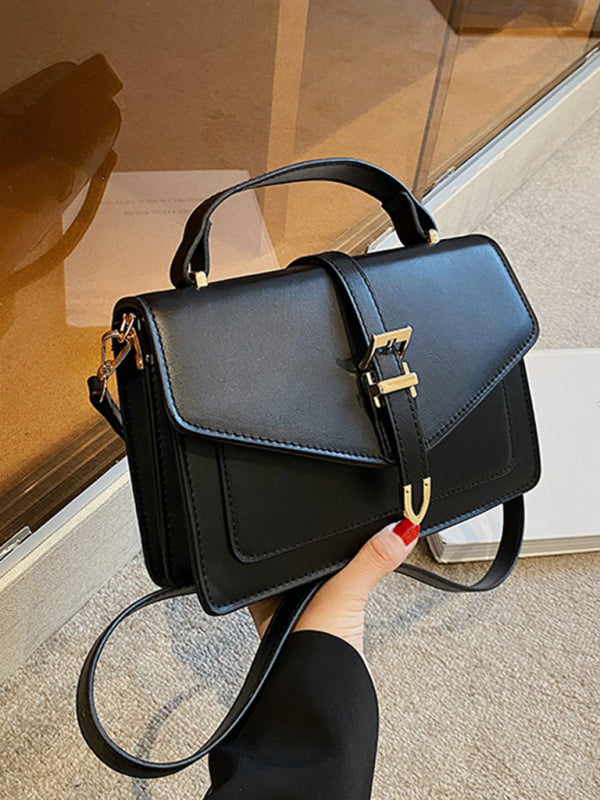 Structured Faux Leather Crossbody Satchel Bag