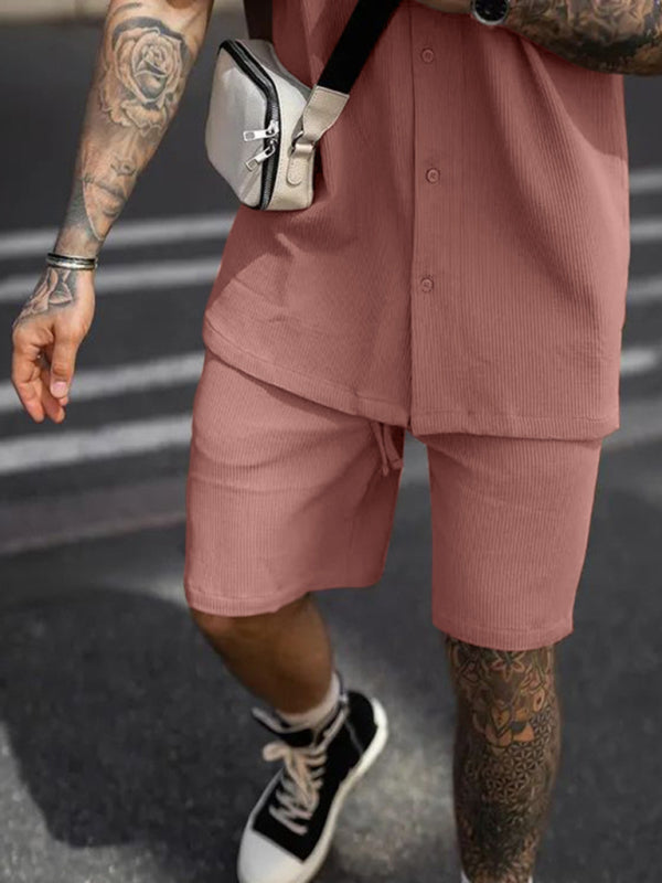 Hawaiian Outfit- Men's Cotton Blend 2-Piece Hawaiian Outfit - Short Sleeve Shirt and Shorts- Chuzko Women Clothing