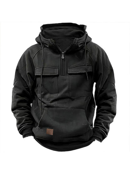 Hoodies- Utility Cotton Blend Hooded Sweatshirt | Multipocket Zip-Up Hoodie for Men- Chuzko Women Clothing
