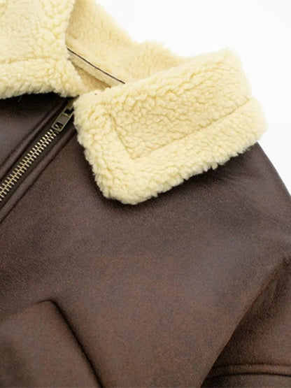 Jackets- Full Faux Fur Lined Flight Biker Jacket | Faux Leather Aviator- Chuzko Women Clothing