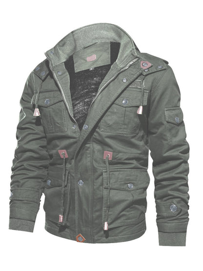 Jackets- Oversized Cotton Utility Jacket with Faux Fur Lining | Hooded Windbreaker for Men- Chuzko Women Clothing