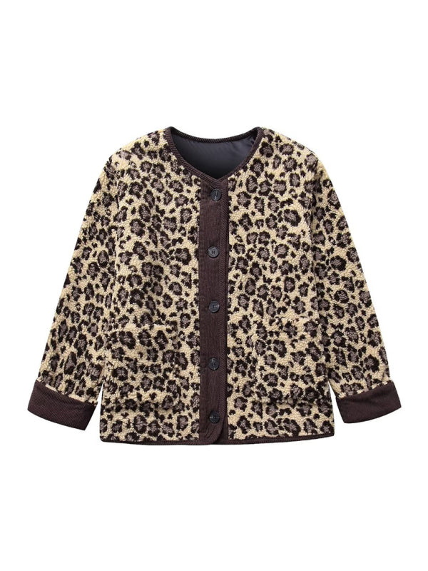 Jackets- Warmer Cozy Animal Print Button-Up Jacket- Chuzko Women Clothing