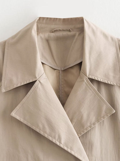 Jackets- Windbreaker Notch Lapel Double-Breasted Jacket- Chuzko Women Clothing