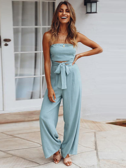 Casual Strapless Jumpsuit for Women - Summer Tube Playsuit Jumpsuit - Chuzko Women Clothing