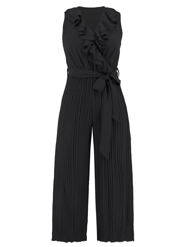 Dare to Be Bold with Our Ruffled V-Neck Jumpsuit Jumpsuit - Chuzko Women Clothing