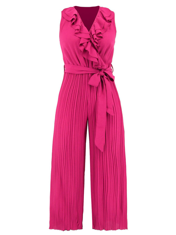 Dare to Be Bold with Our Ruffled V-Neck Jumpsuit Jumpsuit - Chuzko Women Clothing