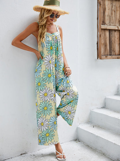Floral Square Neck Jumpsuit - The Perfect Summer Outfit Jumpsuit - Chuzko Women Clothing