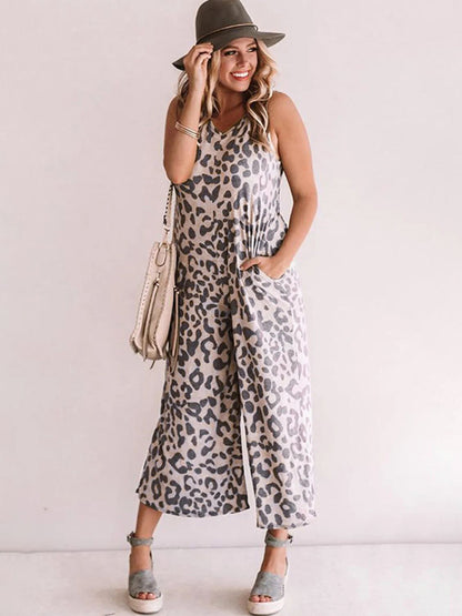 Leopard Print Casual Cami Jumpsuit for Women - Stylish and Comfortable All Day Jumpsuit - Chuzko Women Clothing