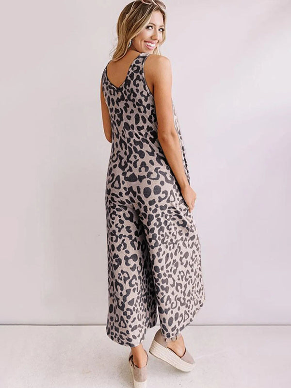 Leopard Print Casual Cami Jumpsuit for Women - Stylish and Comfortable All Day Jumpsuit - Chuzko Women Clothing