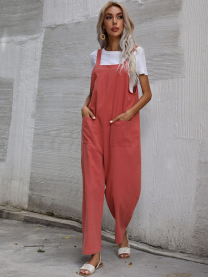 Solid Loose Bib Overalls - Flowy Harem Pantsuits Jumpsuit - Chuzko Women Clothing