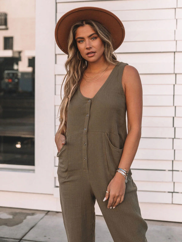 Step Up Your Style Game with this Retro Tank Jumpsuit! Jumpsuit - Chuzko Women Clothing