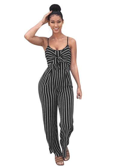 Stripe Jumpsuit - Open Back Pantsuits Jumpsuit - Chuzko Women Clothing
