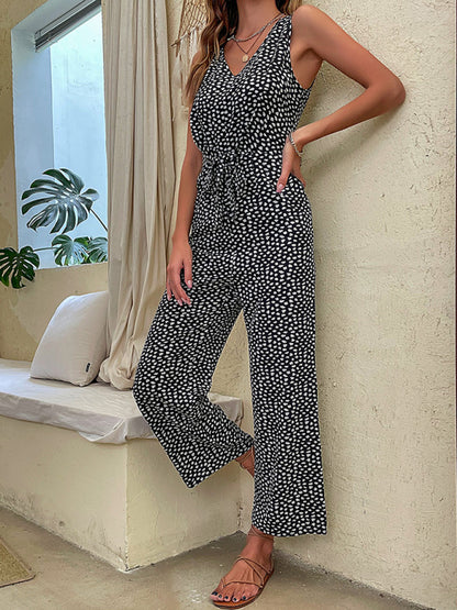 Leopard Print Tank Jumpsuit - Women's Belted Pantsuits Jumpsuits - Chuzko Women Clothing