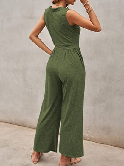 Loose Fit Playsuit - Solid Sleeveless Jumpsuit