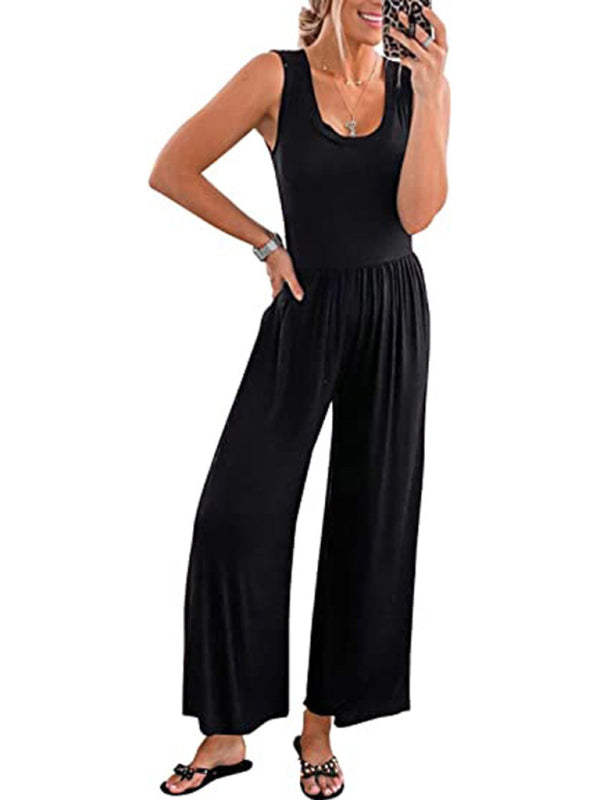 Loose Fit Playsuit - Solid Sleeveless Jumpsuit