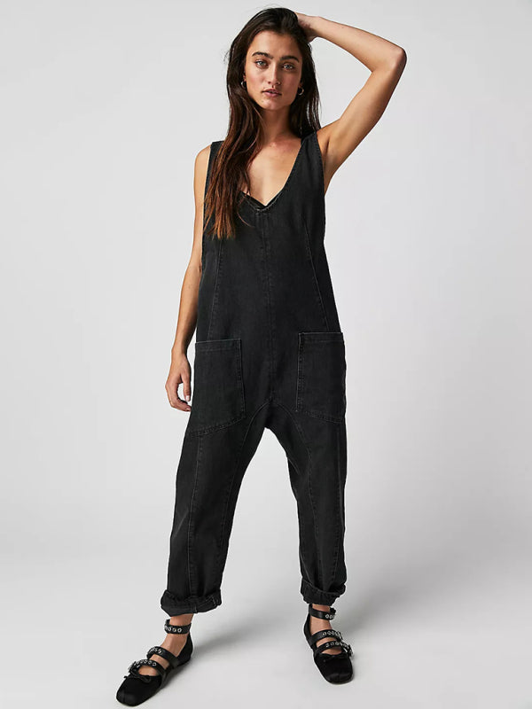 Solid Cotton Bib Overalls for Adventures Jumpsuits - Chuzko Women Clothing