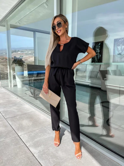 Solid Jumpsuit with Pencil Pants - Women’s Pantsuits Jumpsuits - Chuzko Women Clothing