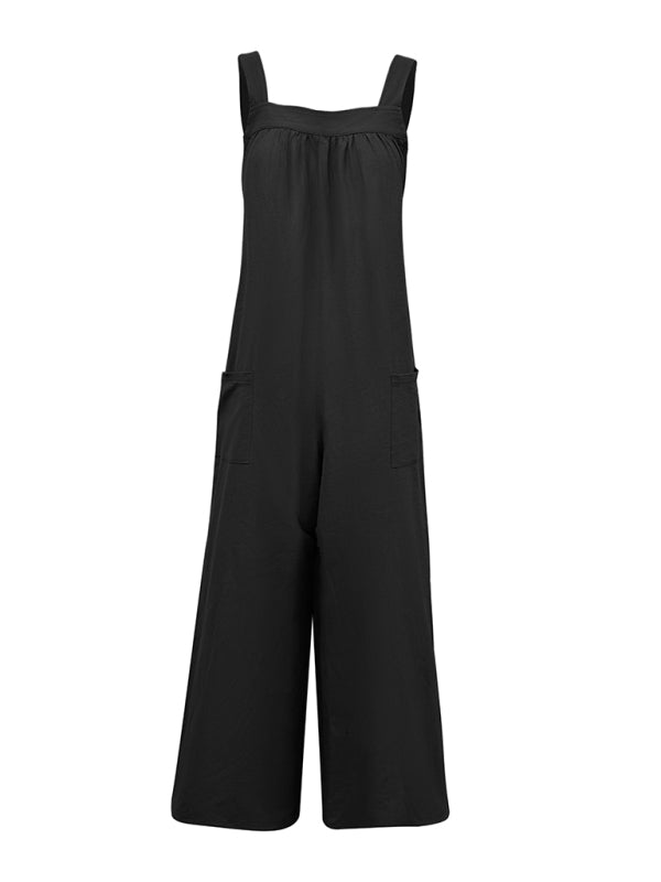 Wide-Leg Overalls - Cotton Jumpsuits - Lounge Pantsuits Jumpsuits - Chuzko Women Clothing