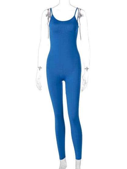 Jumpsuits- Women's Tight-Fitting Unitard Jumpsuit for Active Living- Blue- Chuzko Women Clothing