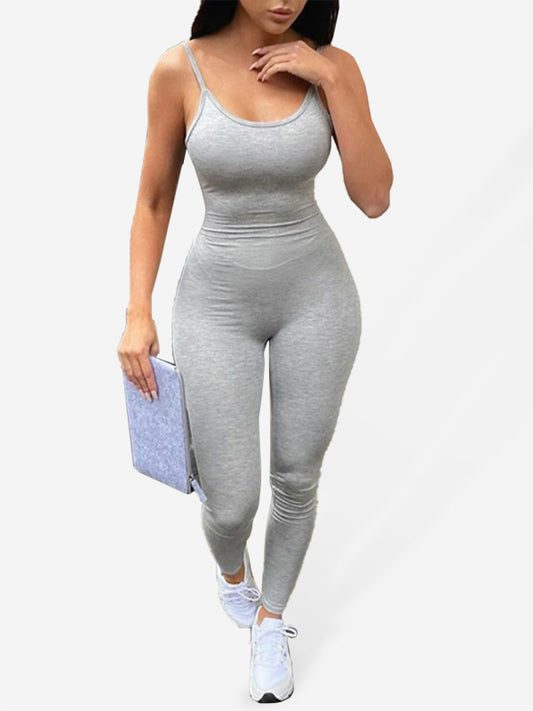 Jumpsuits- Women's Tight-Fitting Unitard Jumpsuit for Active Living- Grey- Chuzko Women Clothing