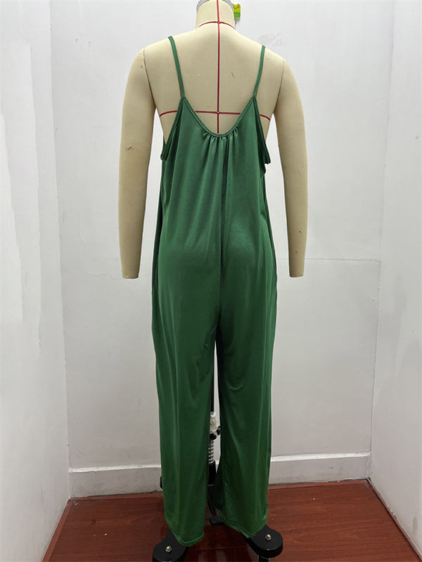 Loose Full-Length Cami Playsuit - Solid Oversized Jumpsuit