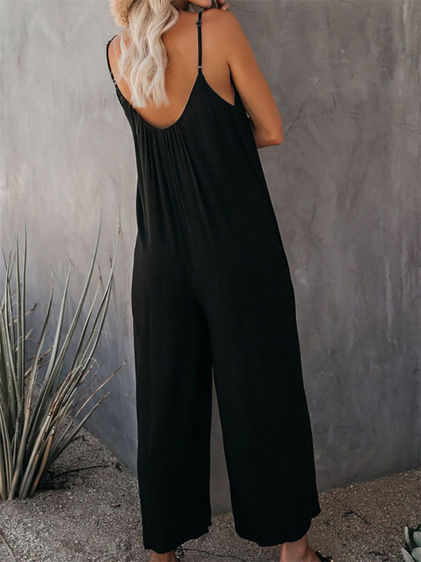 Loose Full-Length Cami Playsuit - Solid Oversized Jumpsuit