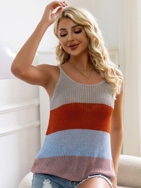 Haut caraco en tricot bloc coloré d'été