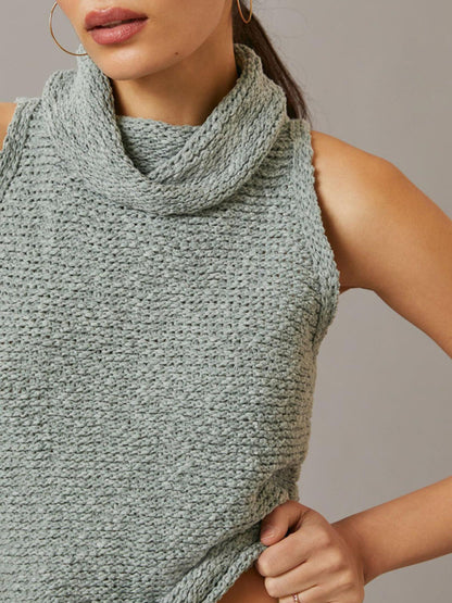 Knitted Top- Textured Sleeveless Sweater | Knitted Cowl Neck Top- Chuzko Women Clothing