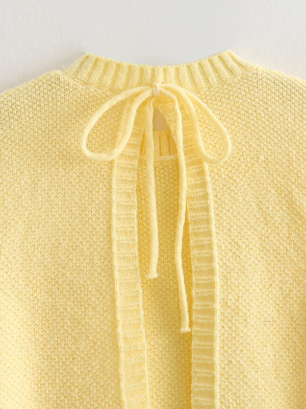 Knitwear- Knitted Backless Tank Top | Tie-Back Vest- Chuzko Women Clothing