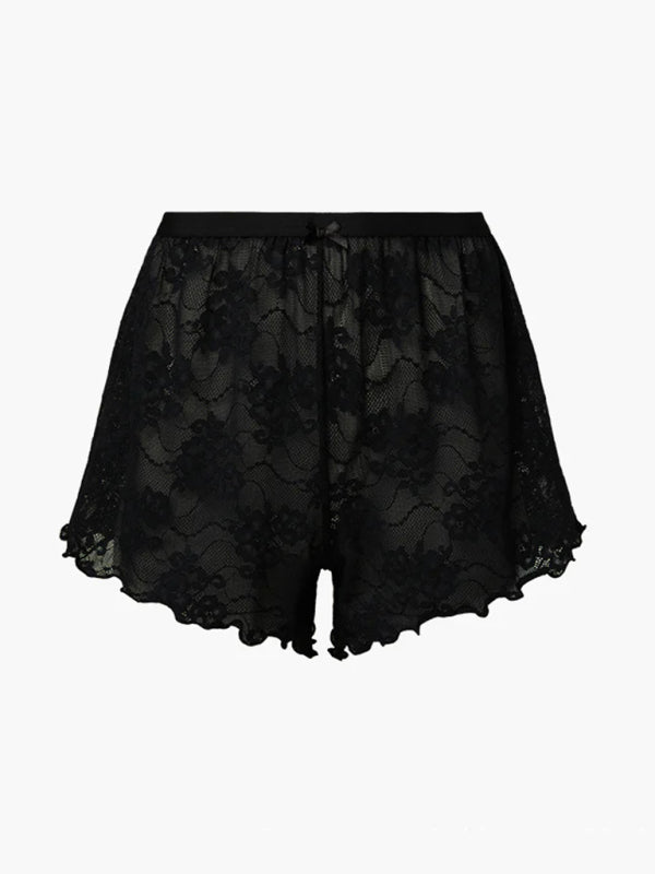 Zweiteiliges Cami-Top und Shorts aus floraler Spitze als Loungewear