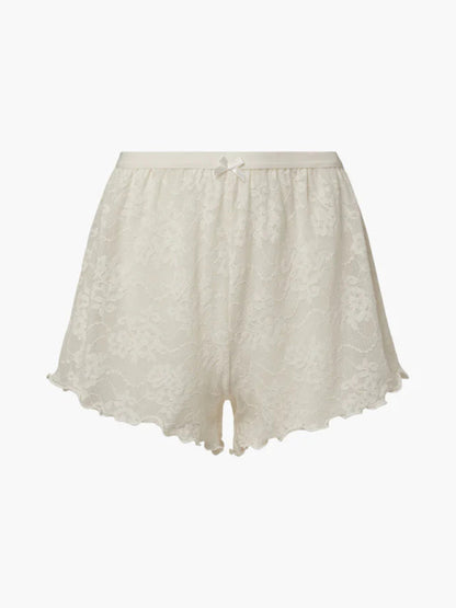 Zweiteiliges Cami-Top und Shorts aus floraler Spitze als Loungewear