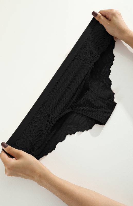 Lace Panties- Women's Lace Briefs Underwear- Black- Chuzko Women Clothing