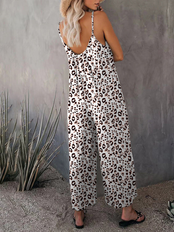 Leopard Print Cami Wide-Leg Jumpsuit for Women  - Chuzko Women Clothing
