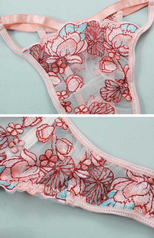 Lingerie- Floral Women's Lace Lingerie - Embroidered Bra and G-String- - Chuzko Women Clothing