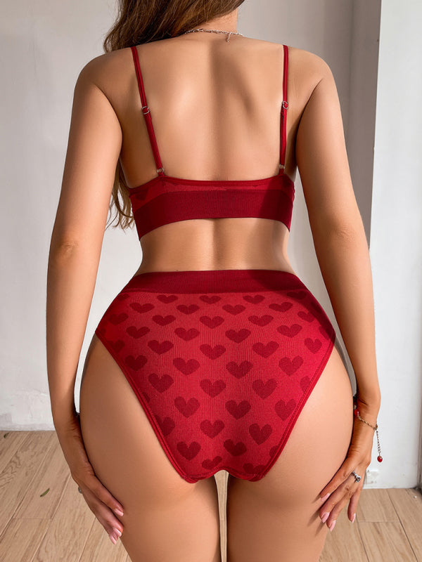 Lingerie- Heart Print Lounge Lingerie Set | Sporty Bra and Panty- Chuzko Women Clothing