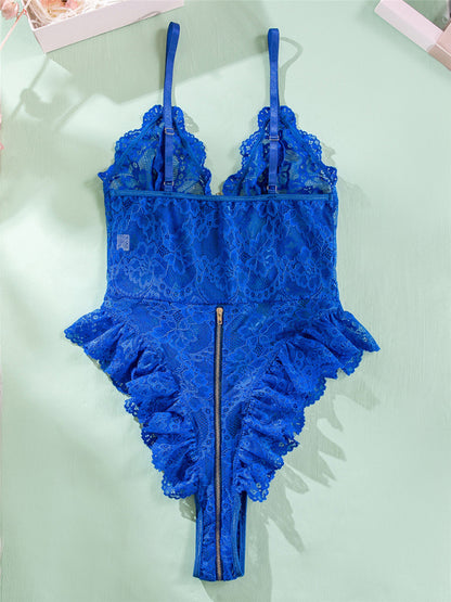 Lingerie Bodysuit | Ruffle Lace One-Piece Zip-Up Teddy