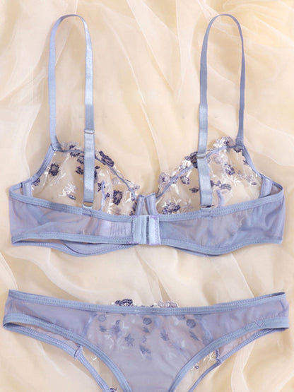 2-Piece See-Through Lace Lingerie Bra and Thong