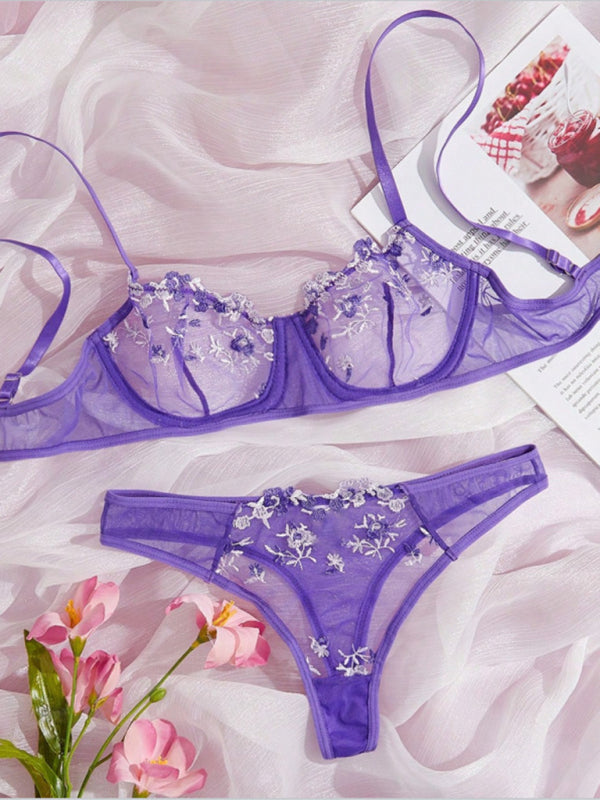 2-Piece See-Through Lace Lingerie Bra and Thong