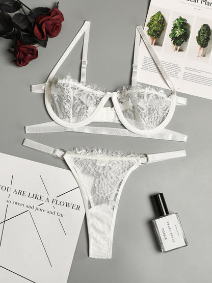 Soutien-gorge et string en dentelle transparente - Cadeau sensuel ultime pour la fête de l'amour