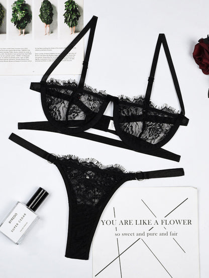 Soutien-gorge et string en dentelle transparente - Cadeau sensuel ultime pour la fête de l'amour