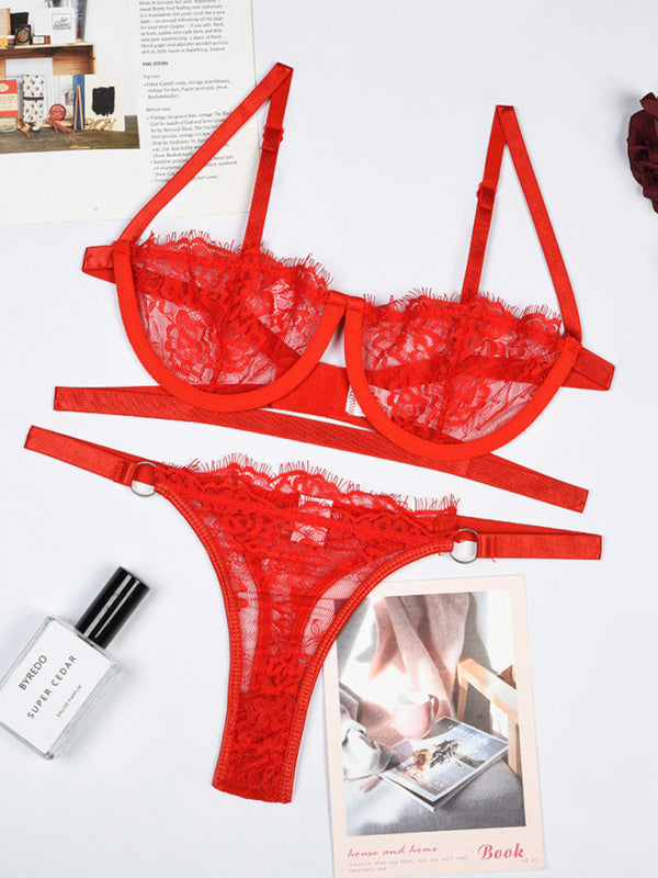 Soutien-gorge et string en dentelle transparente - Cadeau sensuel ultime pour la fête de l'amour