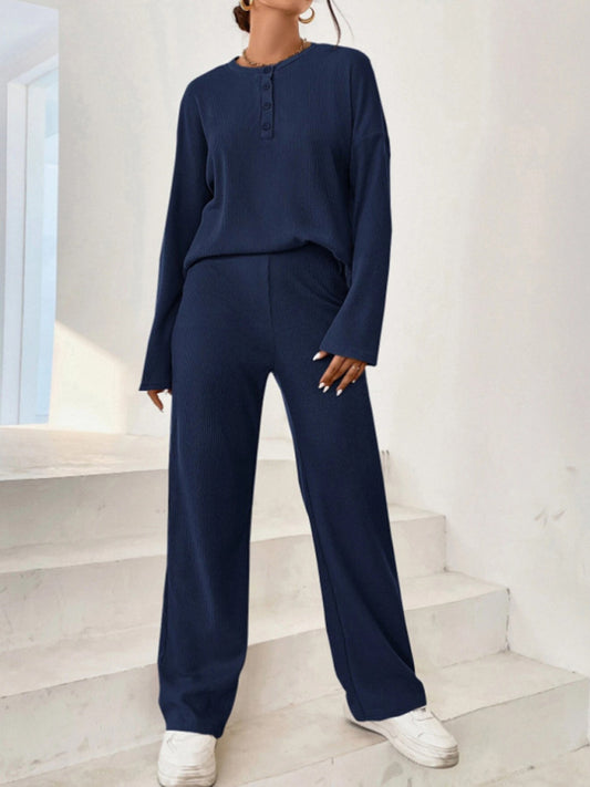 Zweiteilige Loungewear aus Strick – Langarmshirt und bequeme Hose