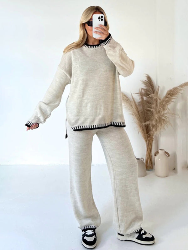 Knit Embroidered 2-Piece Loungewear - Cozy Sweater & Pants