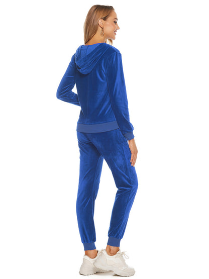 Loungewear Outfit- Velvet Loungewear Set Zip-Up Hoodie & Sweatpants for Cozy Evenings- Chuzko Women Clothing