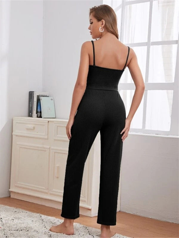 Loungewear- Women's 3 Piece Textured Loungewear Set - Pants, Cami & Cardigan- - Chuzko Women Clothing