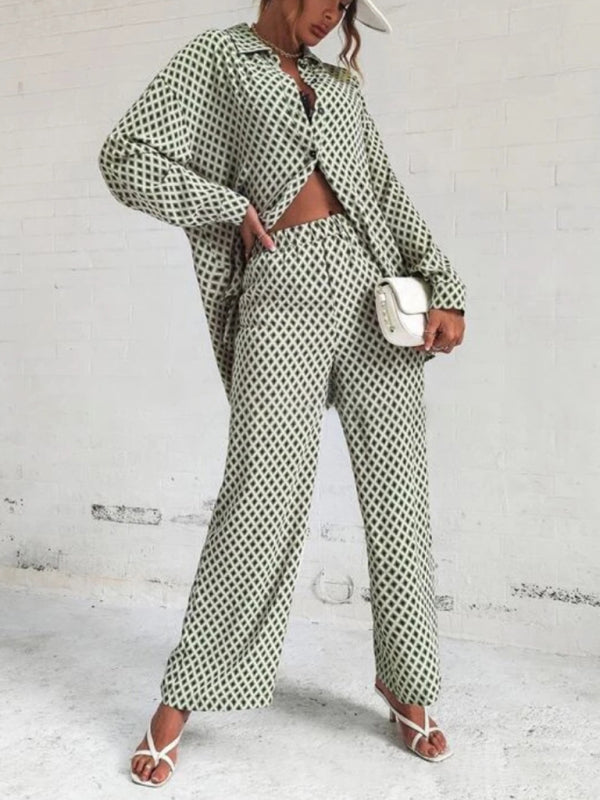 Loungewear- Zebra Print Casual Loungewear 2 Piece Set - Pants & Button-Up Shirt- Chuzko Women Clothing