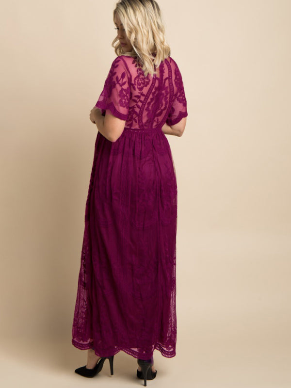 Maternity Lace Maxi Dress for Elegant Moms-to-Be