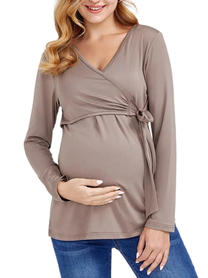 Bump-Friendly Maternity Nursing Wrap Blouse Top for Breastfeeding Moms