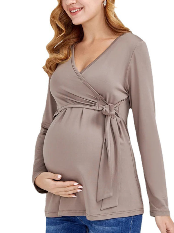 Bump-Friendly Maternity Nursing Wrap Blouse Top for Breastfeeding Moms